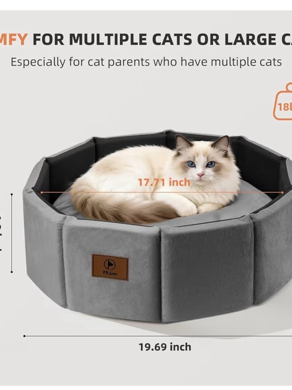 Gray Foldable Octagon Cat Bed - Cozy Plush Nest for Cats